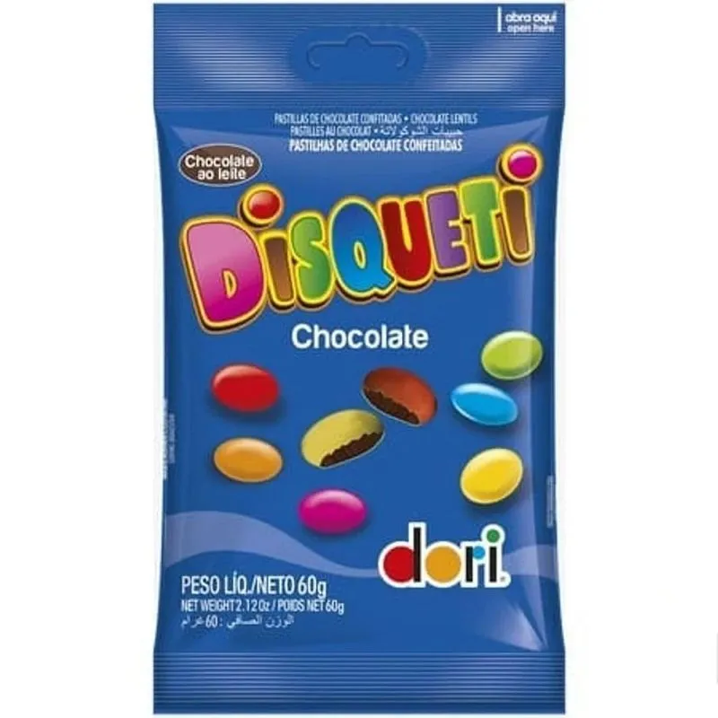 Confeitos Dori Mini Disqueti Chocolate Leite 60g
