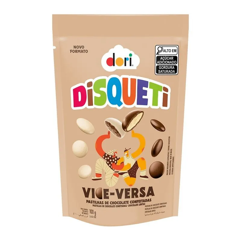Confeito Disqueti Dori Vice Versa Chocolate Branco e Ao Leite 100g
