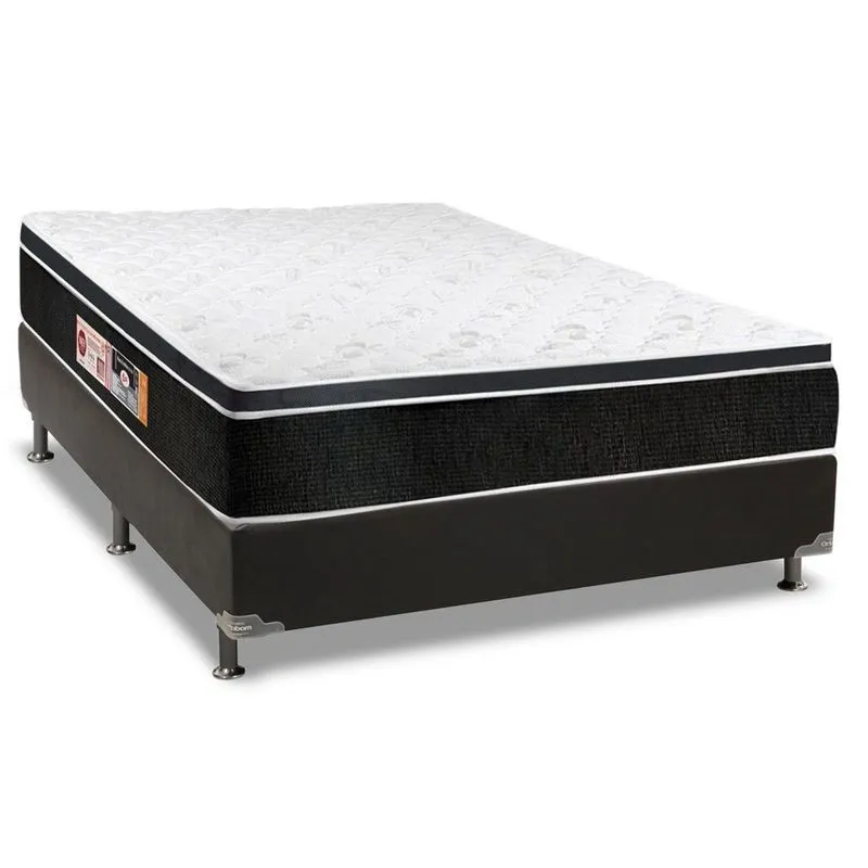 Conjunto Box Casal: Colchão Espuma Castor D33 Black e White + Base crc Suede Black(138x188)