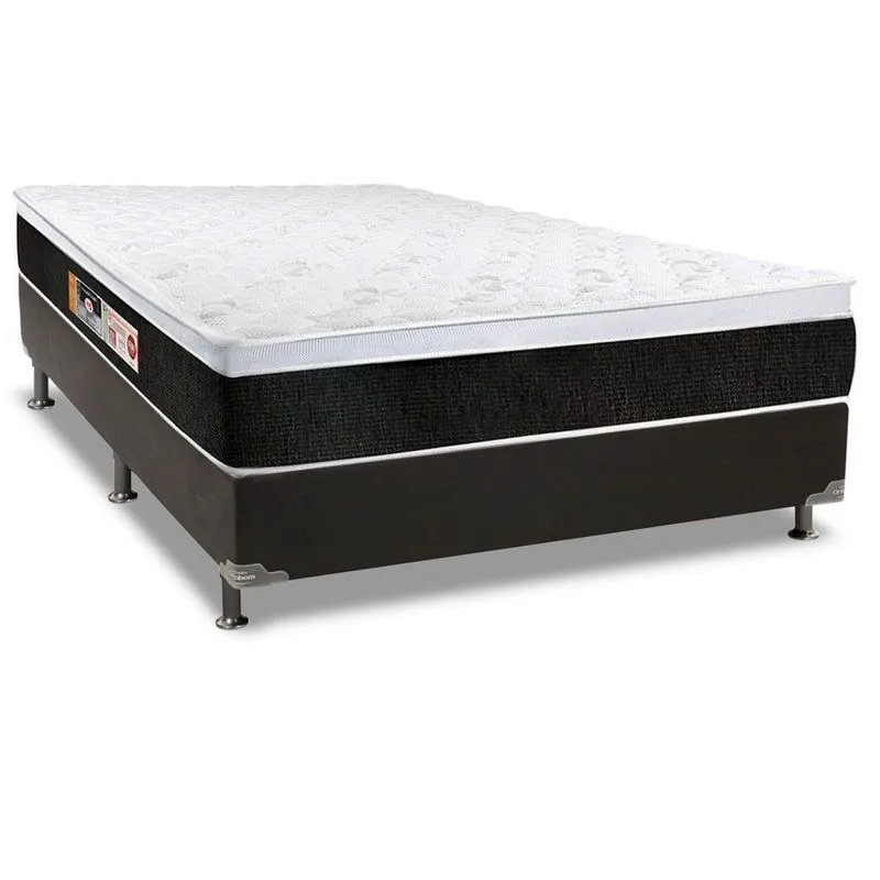 Conjunto Box Casal: Colchão Espuma Castor D45 Black e White air + Base crc Suede Black(138x188)