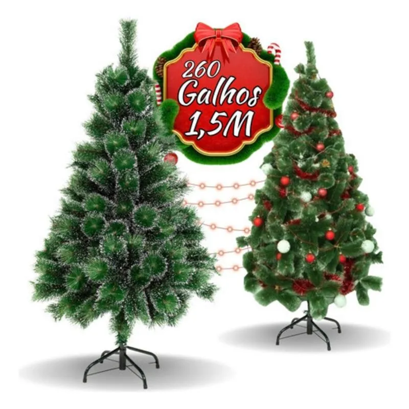 Árvore Natal Pompom Verde Neve Nevada Luxo Pequena 1,50m 260