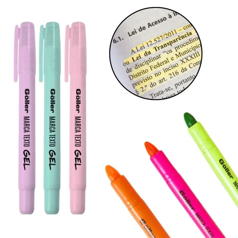 3 Marcador De Texto Em Gel Não Transpassa Escolar Neon Top