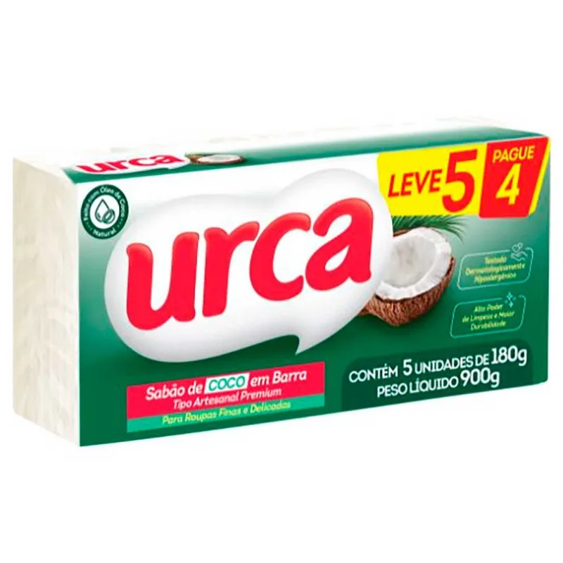 Sabão em Barra Urca Coco 5 Unidades 180g Leve 5 Pague 4