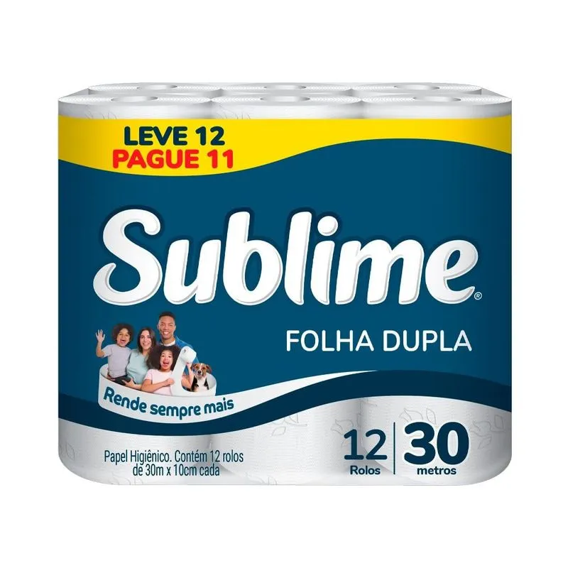 Papel Higiênico Sublime Folha Dupla 30m Leve 12 Pague 11