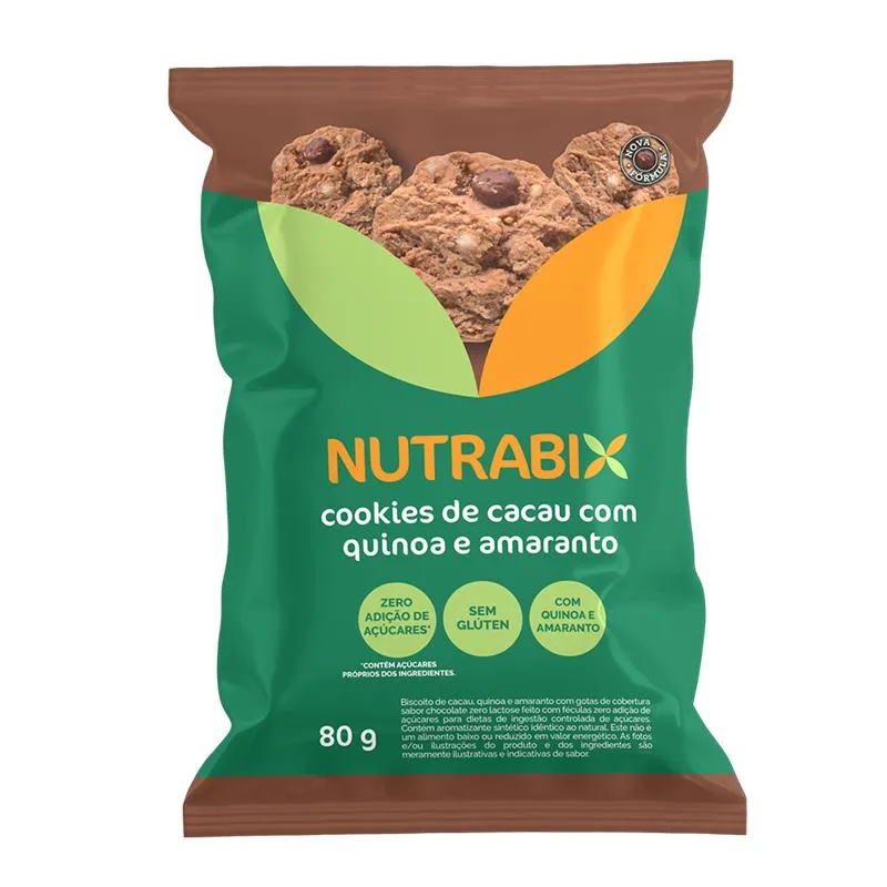 Cookies Nutrabix Sem Gluten Zero Açúcar Cacau Quinoa E Amaranto 80g