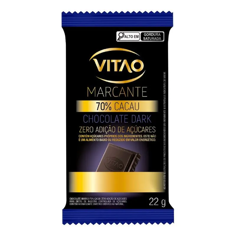 Chocolate Vitao 70% Cacau Zero Açúcar 22g