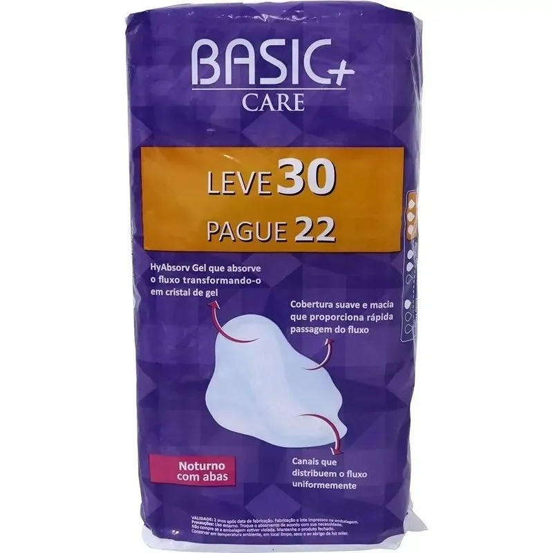Absorvente Noturno com Abas Basic + Care 30 Unidades
