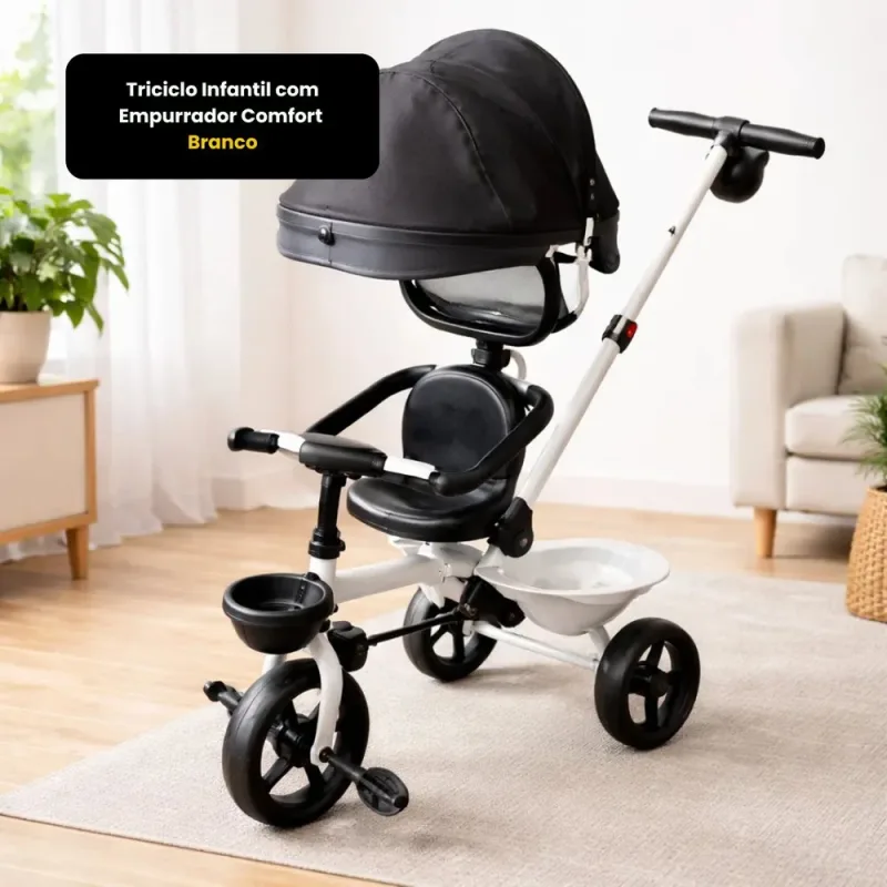 Triciclo Infantil com Empurrador Comfort Branco