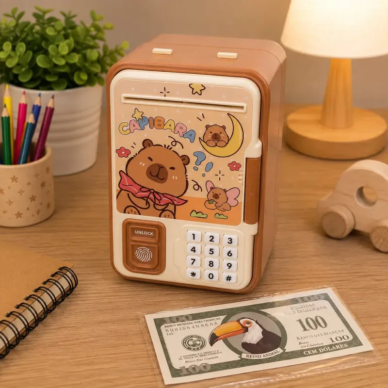 Cofrinho Eletrônico Capivara Infantil com Senha e Impressão Digital
