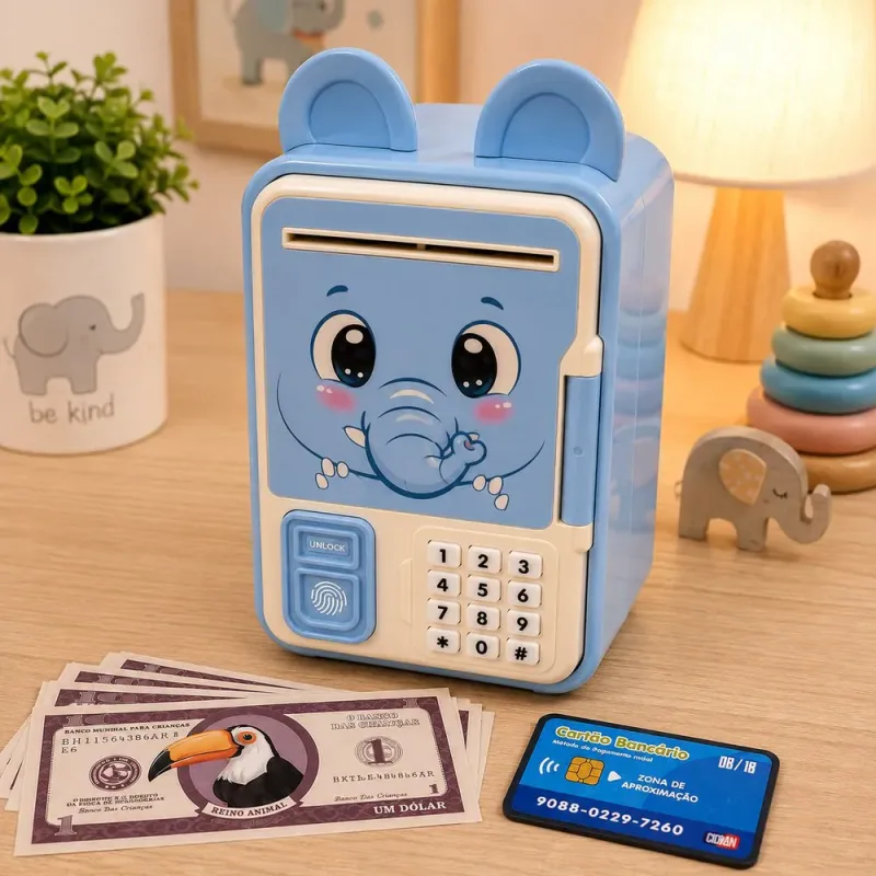 Cofrinho Eletrônico Infantil de Elefante com Senha e Impressão Digital