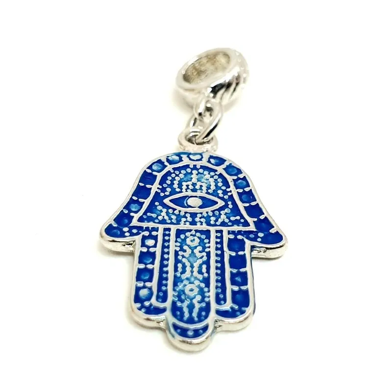 Berloque Mão De Fátima Hamsa Azul Tipo Rodium Charm Pingente