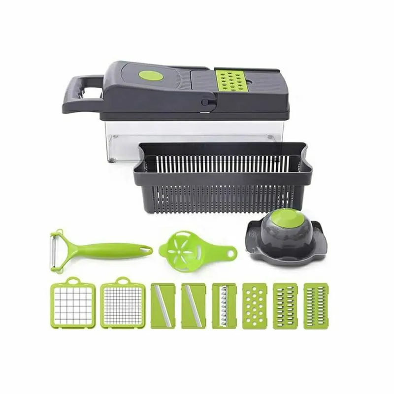 Cortador Multi Fatiador de Alimentos e Frutas Cinza 14 em 1