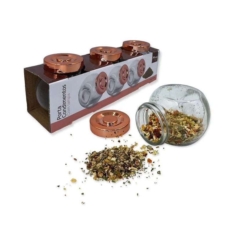 Conjunto Porta Condimentos 180ml Com 3 Potes De Vidro