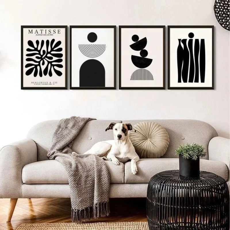 Kit 4 Quadros Preto/Branco Matisse 45x34cm c/ Vidro