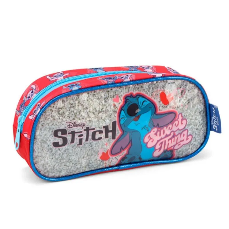 Estojo Escolar Stitch Disney Vermelho | Luxcel | Poliéster | 23cm X 10cm