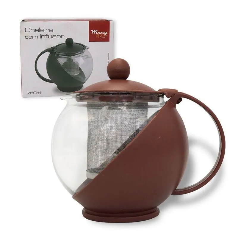 Chaleira Vidro Infusor Aço Inox Bule Chá Café 750ml