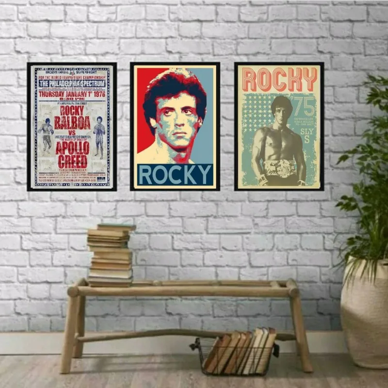 Kit 3 Quadros Rocky Balboa Vintage 24x18cm - Com Vidro
