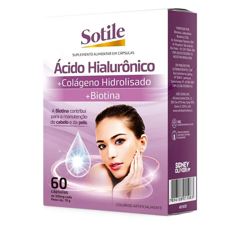 Ácido Hialurônico + Colágeno Hidrolisado + Biotina 60 Cáps