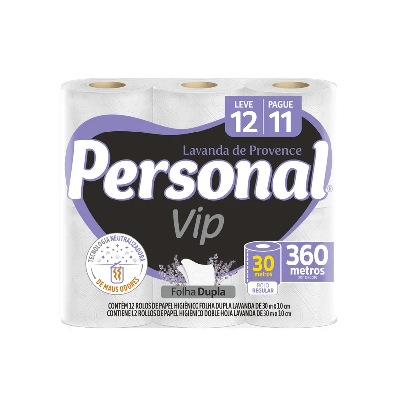 Papel Higiênico PERSONAL Vip Lavanda de Provence Folha Dupla 12 rolos 30 metros