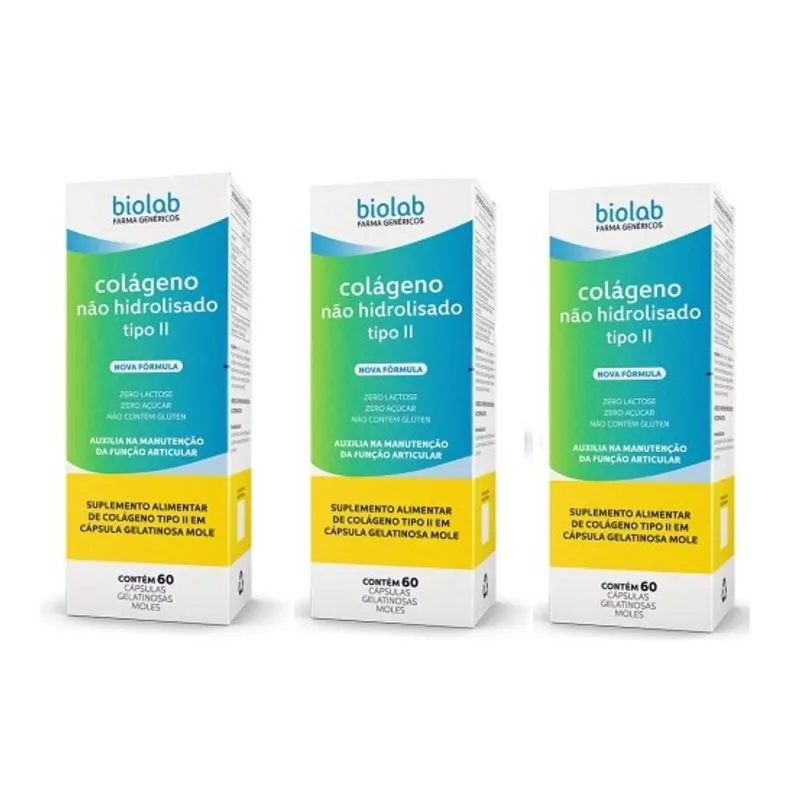 Kit 3 Colágeno Não Hidrolisado Tipo ii 60 Cápsulas - Biolab