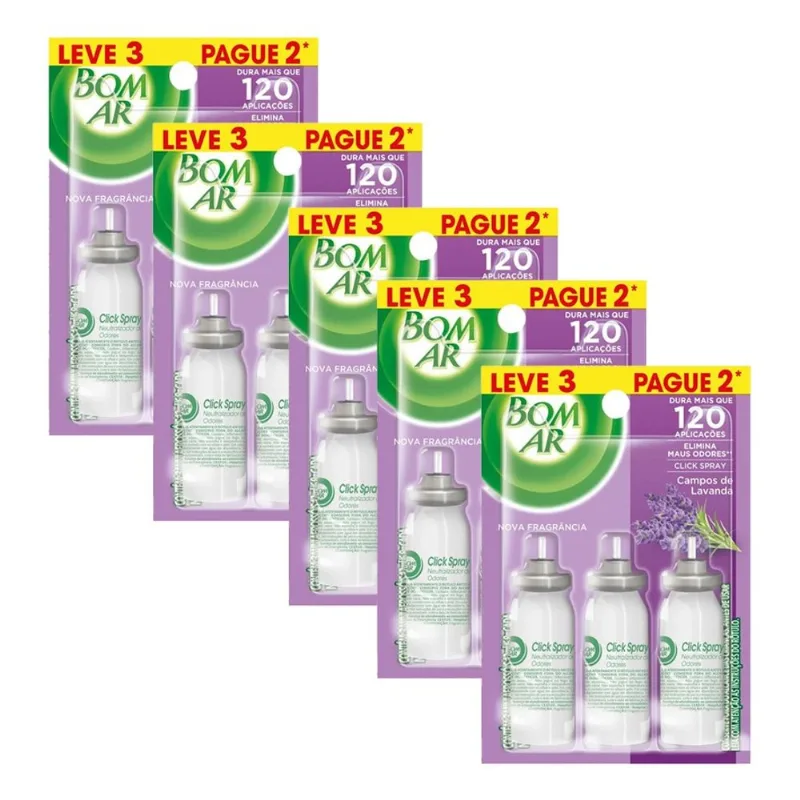 Odorizador Air Wick Click Spray Refil 12ml 3u Lavanda Kit 5