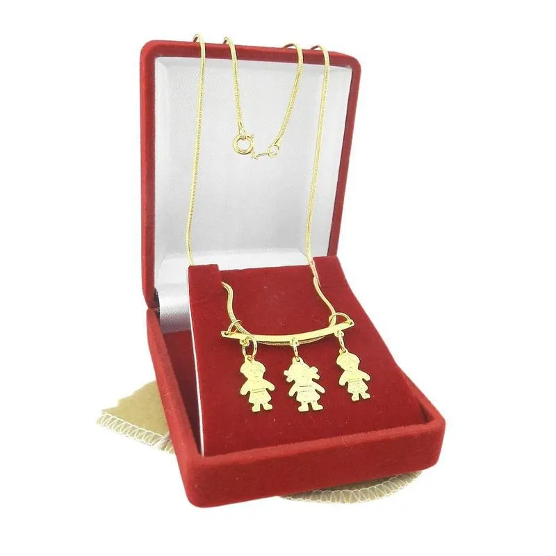 Corrente Feminina 50Cm 2 Menino 1 Menina Folheada Ouro Cr454