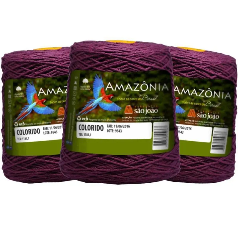 Barbante Amazônia Nº8 600gr - Kit Com 03 Rolos Cor Bordo