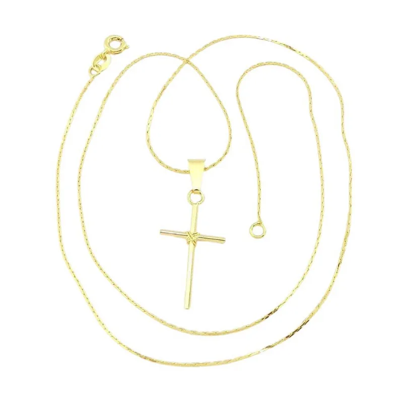 Corrente Masculina 50cm 0.5mm Cruz 30mm Folheada Ouro Cr593