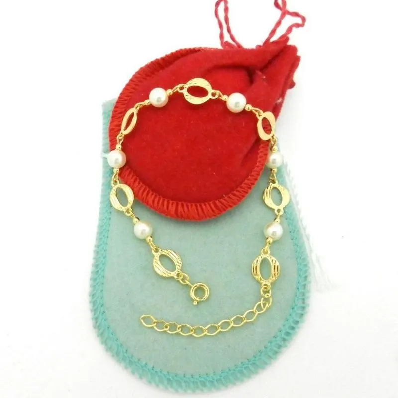 Pulseira Feminina 19/23cm Perola 6mm Folheado Ouro Pl459