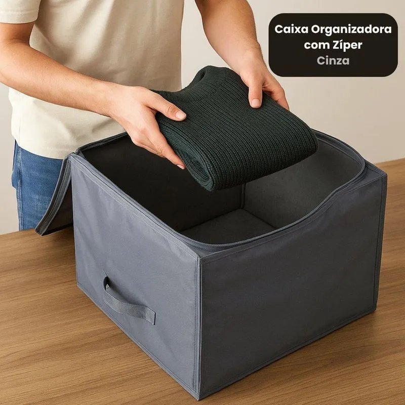 Caixa Organizadora Com Zíper - Cinza