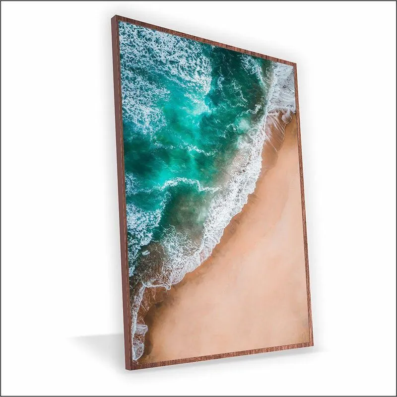 Quadro Mar Esmeralda Vinil Com Vidro Tamanho Moldura 40x30 Caixa Madeira