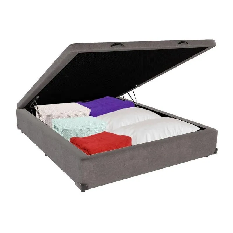 Cama Box com Baú Viúvo Bravus Estrutura Madeira Cinza Vtech
