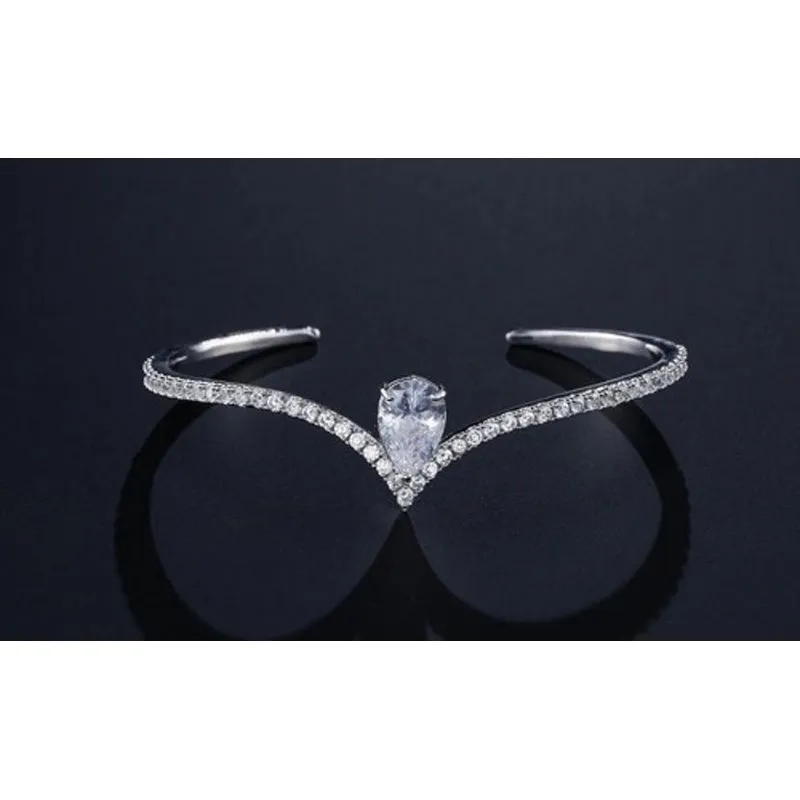 Pulseira Bracelete Prata Com Zircônia Noiva Debutante Gota