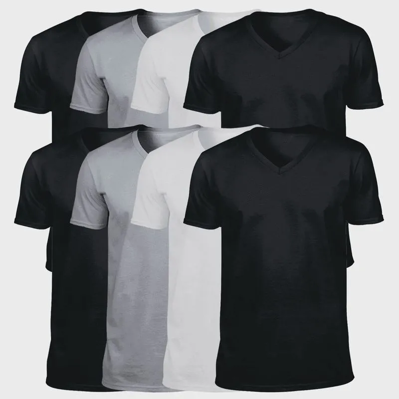 Kit 8 Camisetas Masculinas Algodão Egípcio Gola V Básica