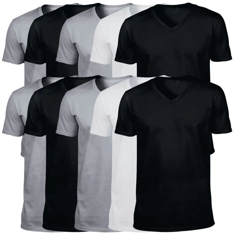 Kit 10 Camisetas Masculinas Algodão Egípcio Gola V Básica