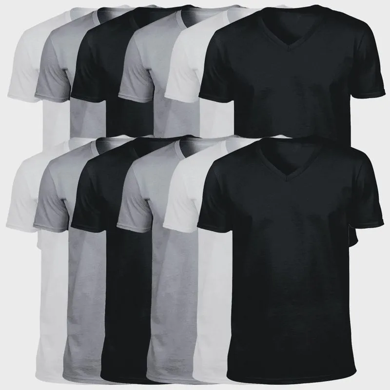 Kit 12 Camisetas Masculinas Algodão Egípcio Gola V Básica