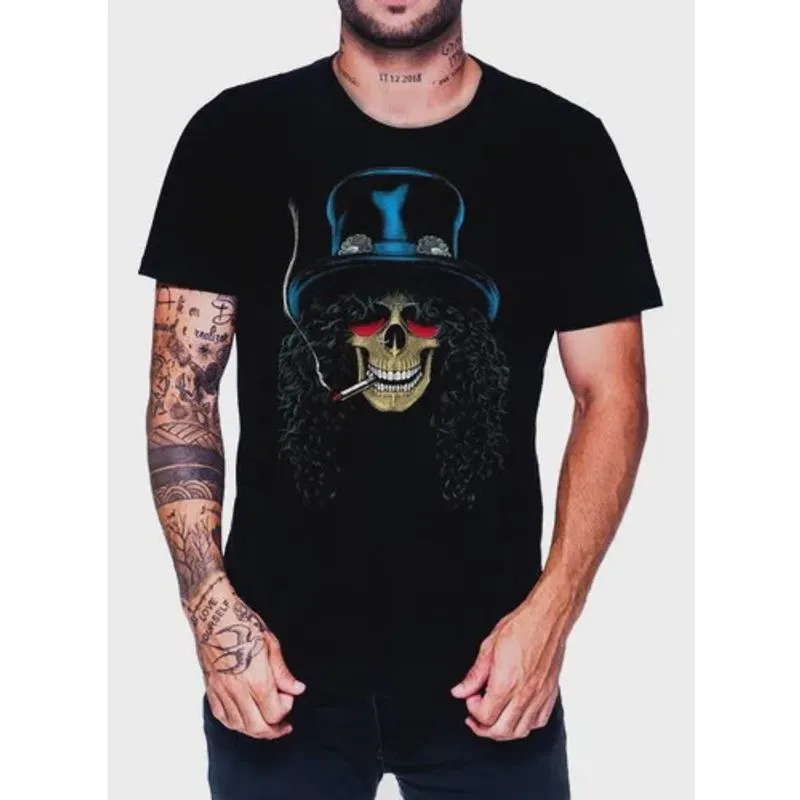 Camiseta Slash Guns N Roses Caveira Premium 100% Algodão