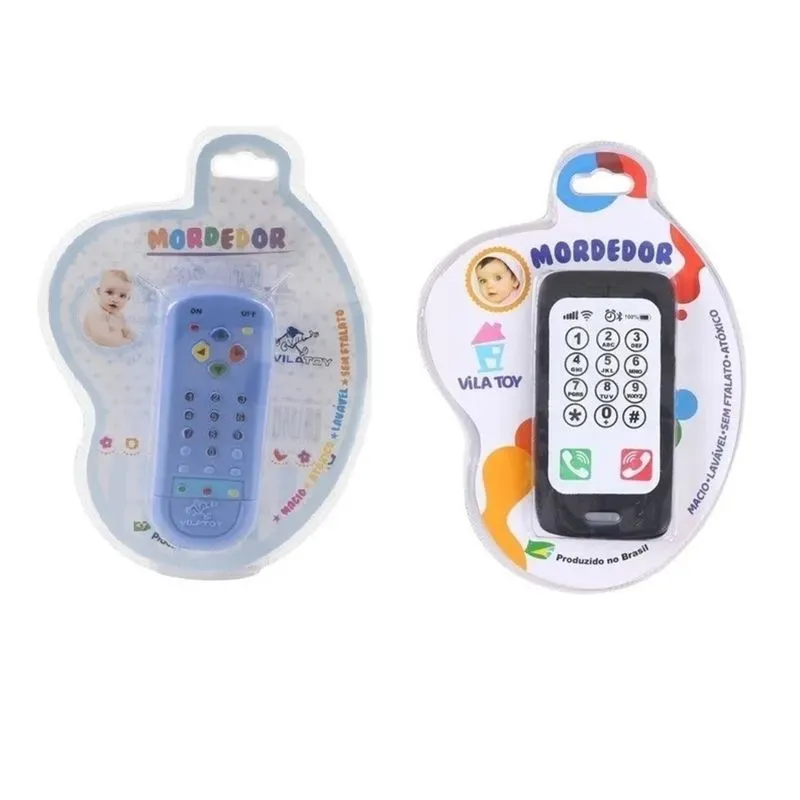 MORDEDOR PARA BEBE CONTROLE REMOTO AZUL E CELULAR PRETO VILATOY