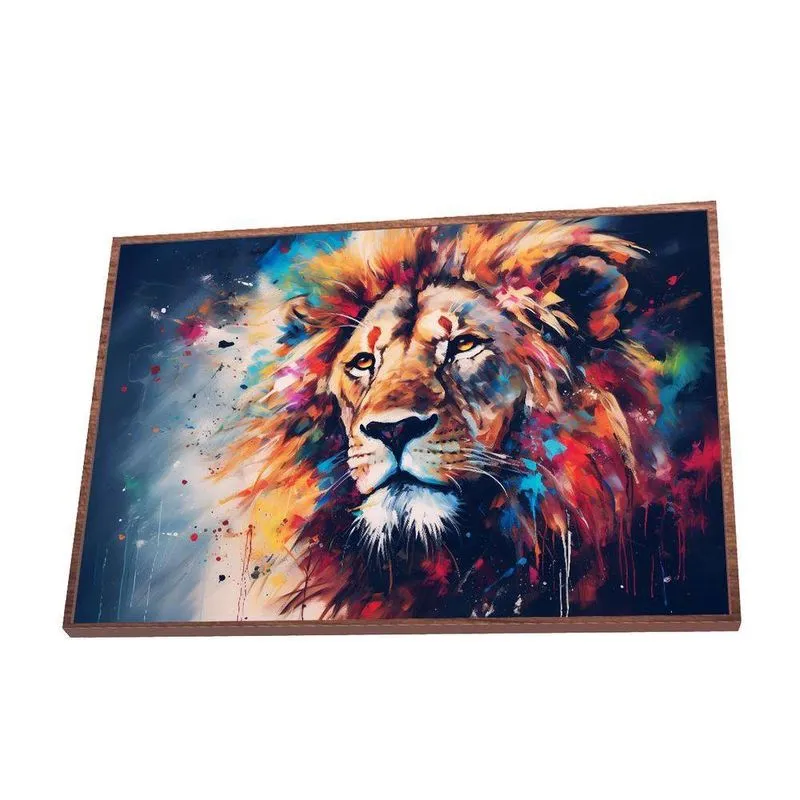 Quadro Leão Pop Art Canvas Sem Vidro Tamanho Moldura 120x80 Filete Madeira