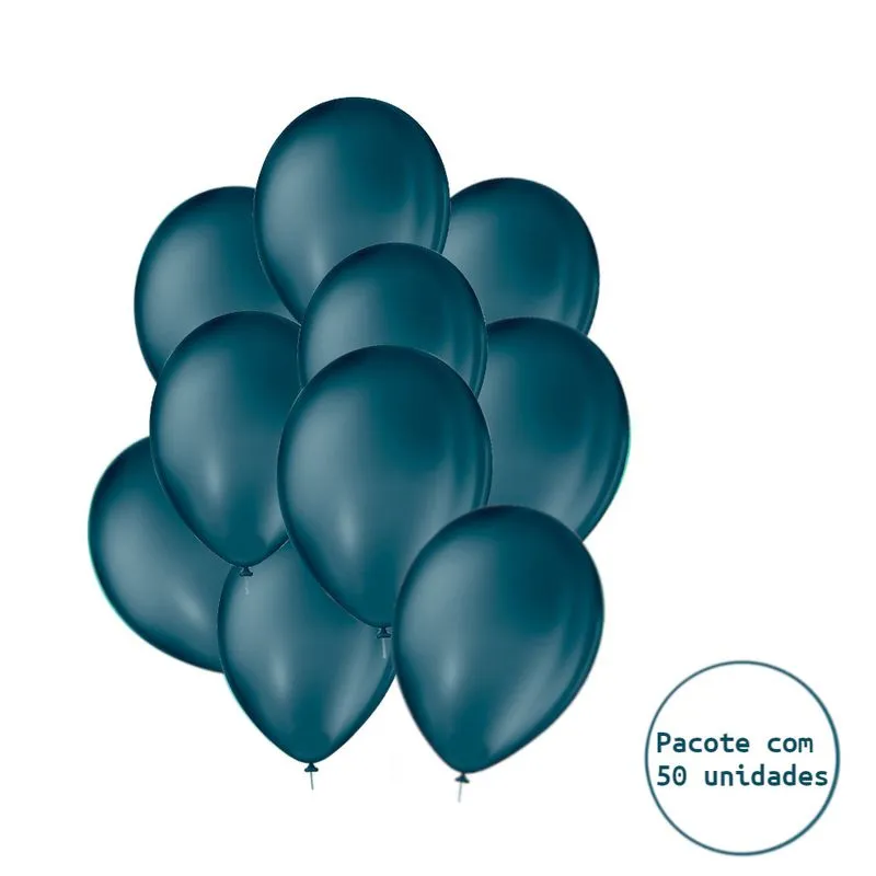 Balão Bexiga São Roque Liso 9 Polegadas C/50 Azul Petróleo