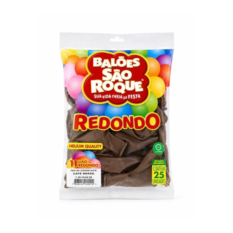 BALÃO REDONDO 25UN NÚMERO 11 LISO CAFÉ BRASIL SÃO ROQUE
