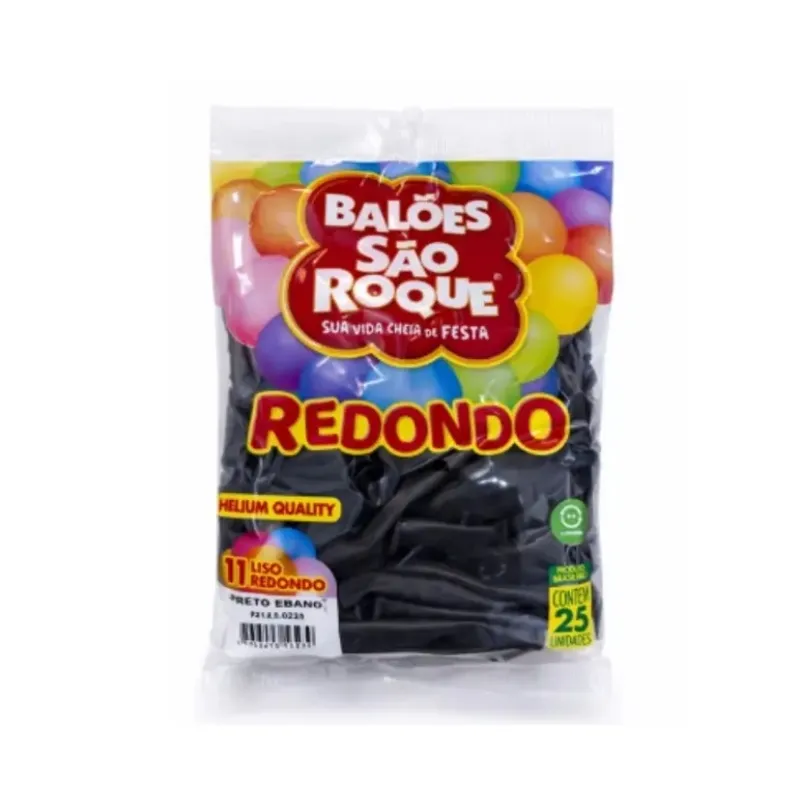 BALÃO REDONDO 25UN NÚMERO 11 LISO PRETO EBANO SÃO ROQUE