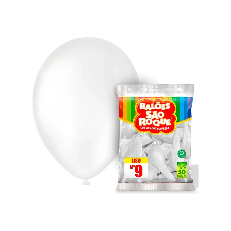 BALÃO REDONDO 50UN NÚMERO 9 LISO BRANCO PÉROLA SÃO ROQUE