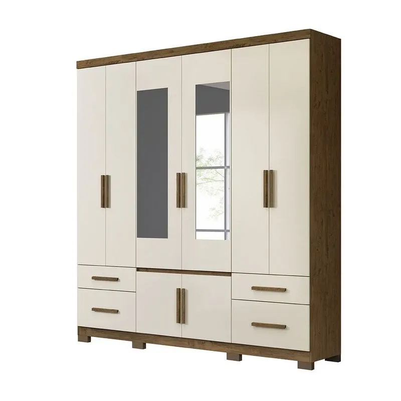 Guarda Roupa Moval Porto Plus 4 Portas com Espelho 4 Gavetas Castanho Baunilha Wood