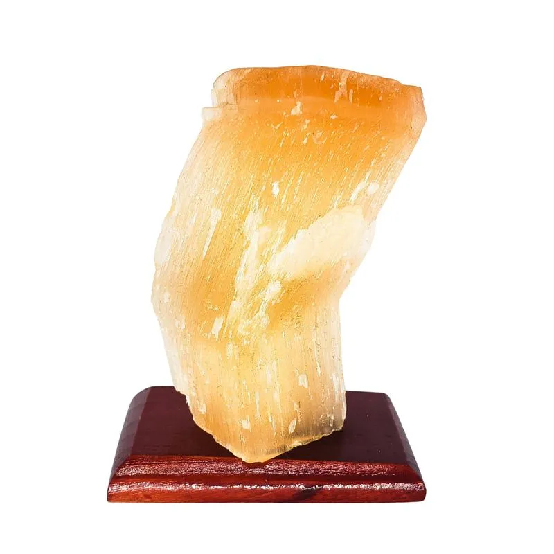 Selenita Laranja Na Base De Madeira Cristal Filtro Poderoso