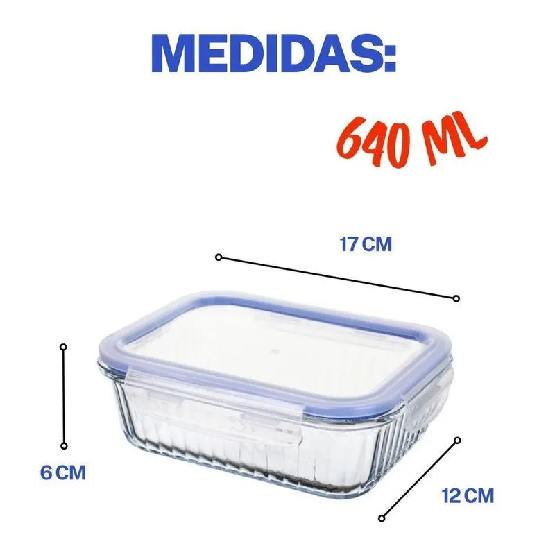 Pote Hermético De Borossilicato Retangular Com Tampa Stripes 640ml