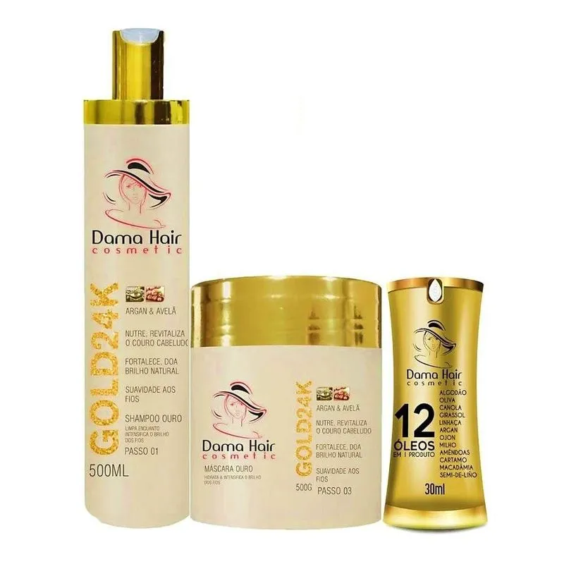 Kit Ouro 24k Reconstrução Dama Hair (3 Itens)