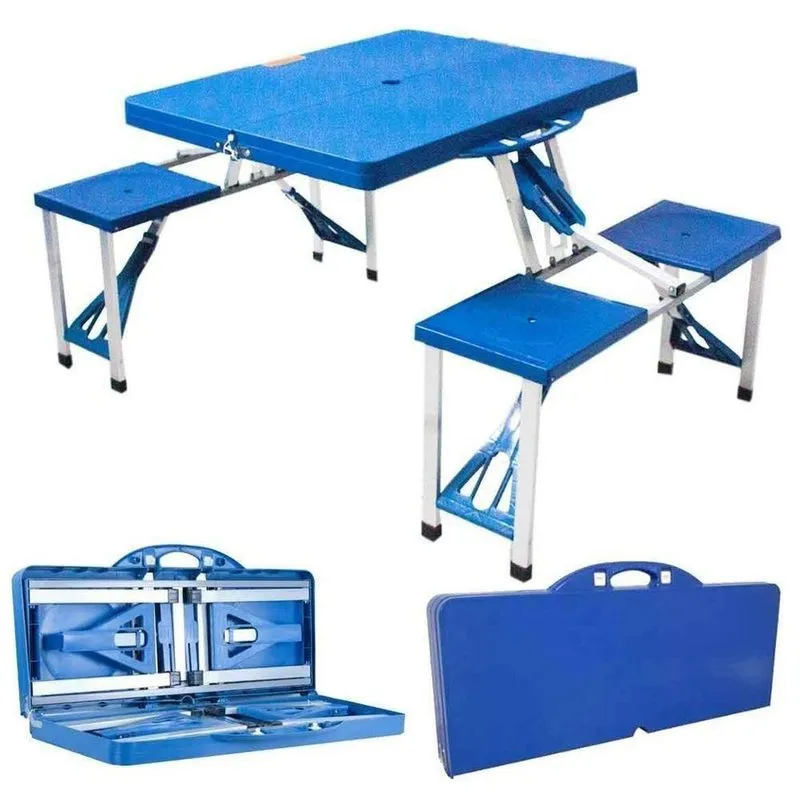 Mesa Dobrável Tipo Maleta Com 4 Banquetas Para Camping Praia Azul Portátil Yeet
