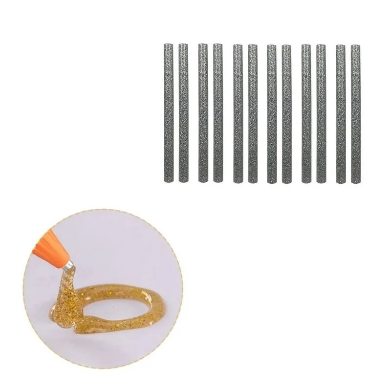 Kit com 30 Bastões de Cola de Silicone Prata c/ Glitter 10cm