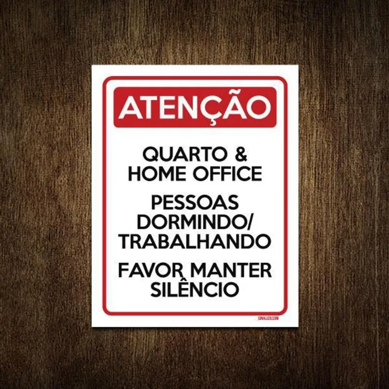 Placa Atenção Quarto Home Office Faça Silêncio 36x46